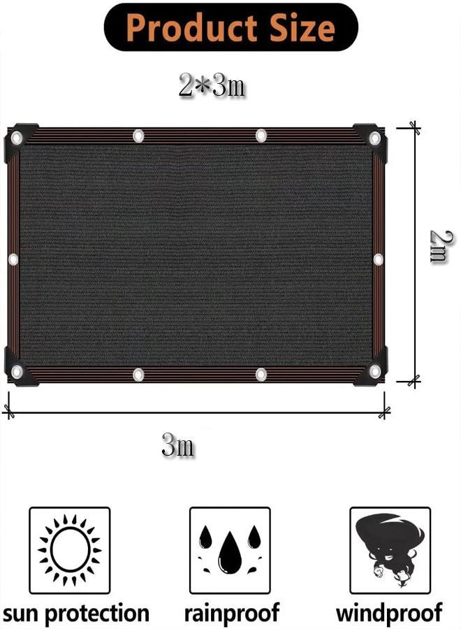 Generic Black Sun Mesh Sunblock Shade Cloth Taped Edge with Grommets UV Resistant Shade Sunblock Net Black Shade Cloth for Greenhouse Parking Garden Yard or Kennel 2m*3m  - Image 2