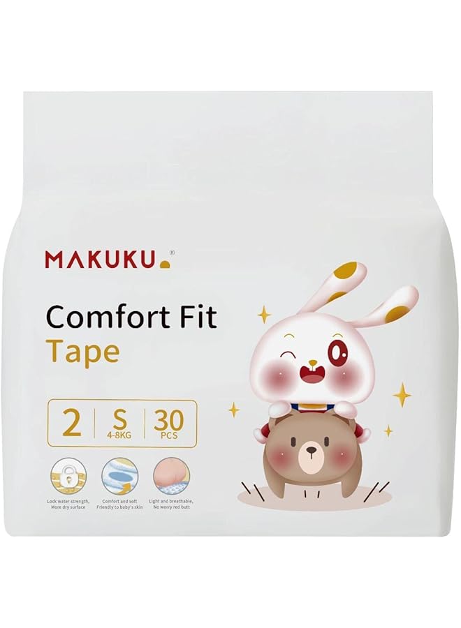 Makuku Comfort Fit Tape Diapers Size 2 (4 8Kg) 2 3 Months 30 Pieces