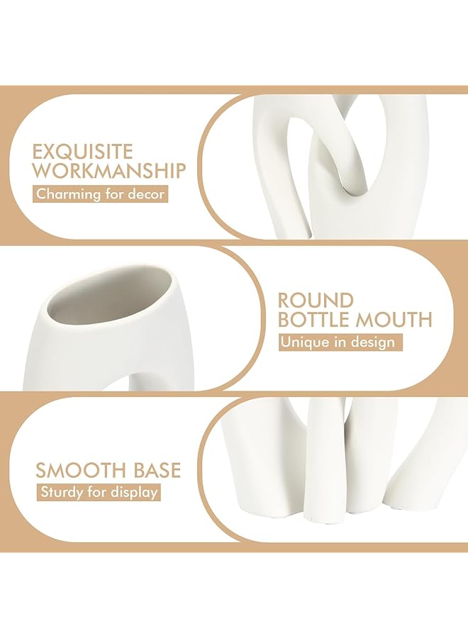 إيروريكس مجموعة مزهريات سيراميك بيضاء مكونة من مزهريتين عصريتين لديكور الرفوف على طراز الكتب الاسكندنافية البسيطة مزهريات زهور باامباس دائرية مجوفة غير لامعة للمنزل وغرفة حفلات الزفاف وطاولة العشاء وديكور الرف - Image 3