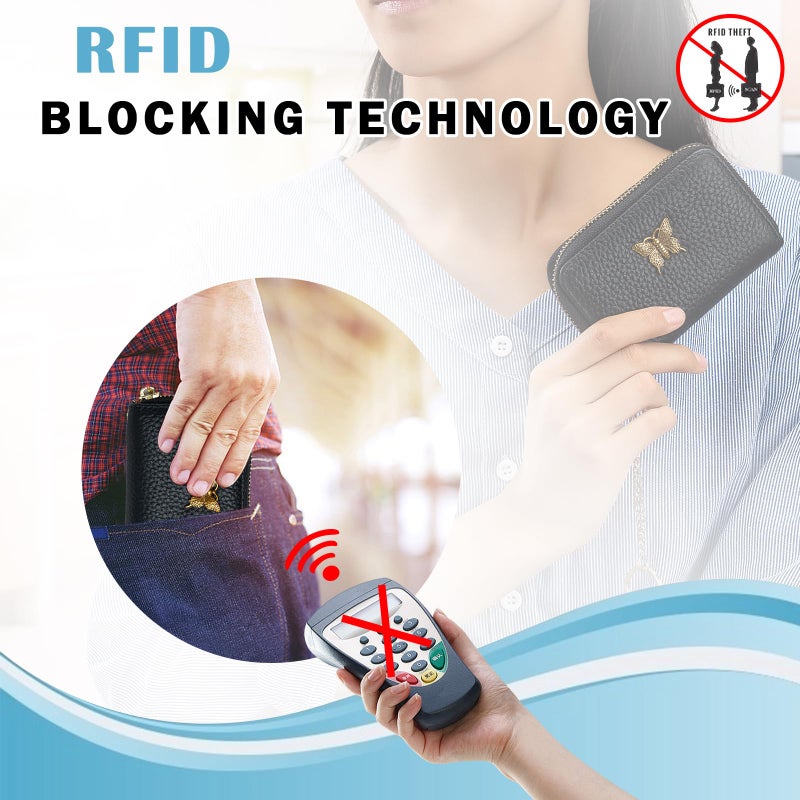 imeetu RFID Credit Card Holder for Women Genuine Leather Card Case Wallet with Zipper and Removable Keychain (Yellow) - Image 4