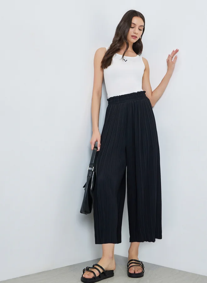 تايك تو Black Pleated Wide Leg Pants