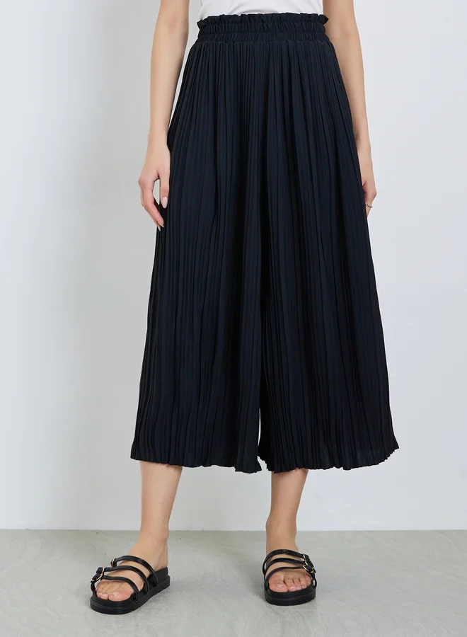 تايك تو Black Pleated Wide Leg Pants