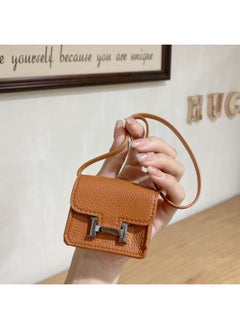 Mini Handbag Headphone Protective Case For Apple Airpods Universal Second-Generation Third-Generation Pro Women's Leather Earphone Case-Color:Brown-Applicable Models:Universal Airpods 1/2 Generation/3/pro/pro2