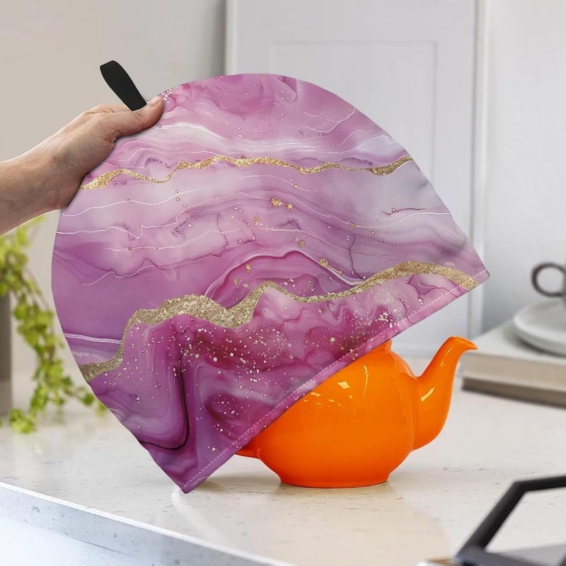 Pink Tea Pot Cover for Keeping Warm Marble Tea Pot Cozies Tea Pot Cover Tea Pots Cosy Insulated Tea Cozies Home Kitchen Decoration Teapot Dust Cover Warming Tea Kettle Quilt Cofe Dust Cover - Image 3