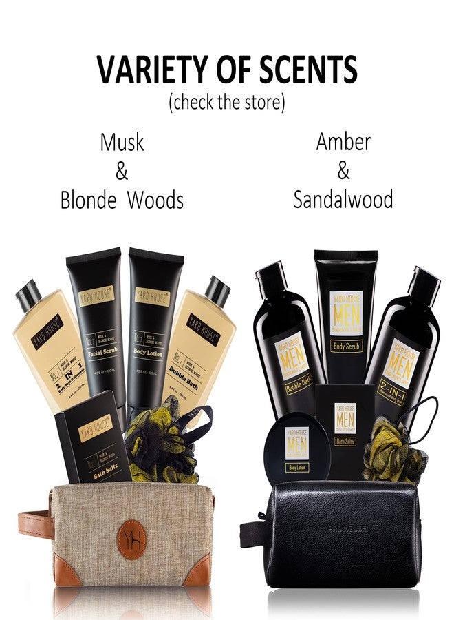 YARD HOUSE Bath and Body Spa Gift Baskets Set for Men - Sandalwood Amber - 7Pc Full Size Spa Kit in Toiletry Bag - Fathers Day Gifts For Husband, Dad From Wife, Daughter Son, Birthday Gifts For Him - Image 4