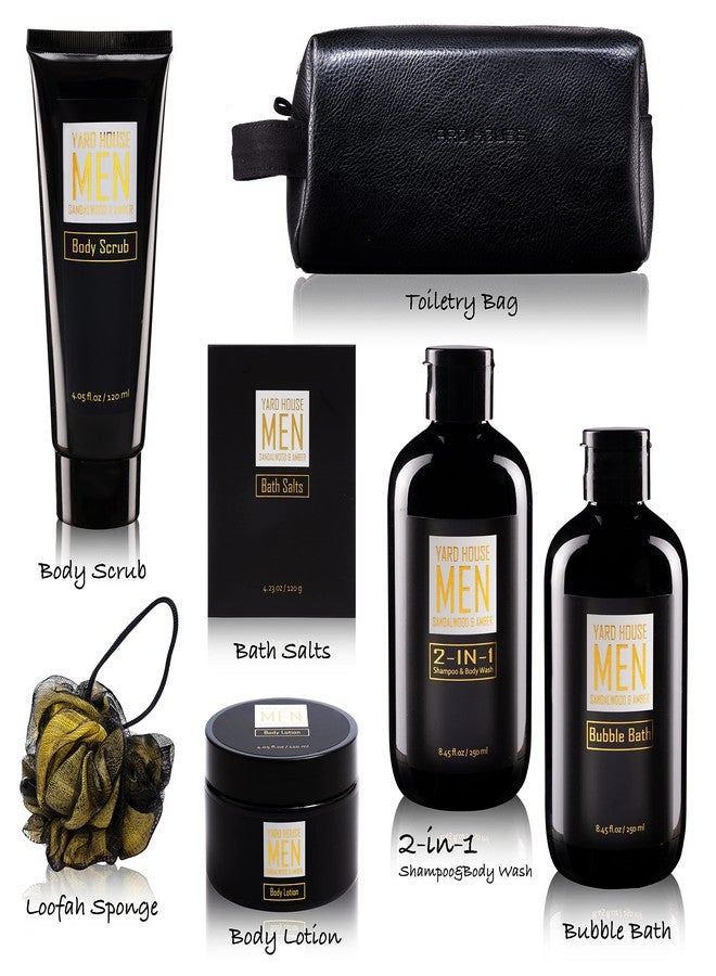 YARD HOUSE Bath and Body Spa Gift Baskets Set for Men - Sandalwood Amber - 7Pc Full Size Spa Kit in Toiletry Bag - Fathers Day Gifts For Husband, Dad From Wife, Daughter Son, Birthday Gifts For Him - Image 3