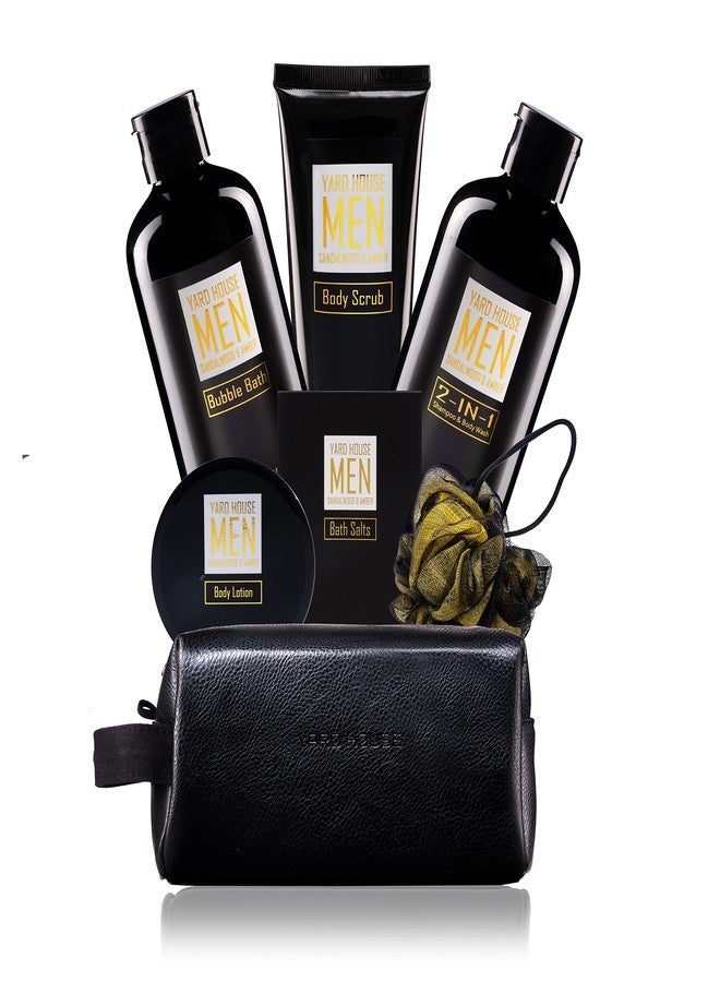 YARD HOUSE Bath and Body Spa Gift Baskets Set for Men - Sandalwood Amber - 7Pc Full Size Spa Kit in Toiletry Bag - Fathers Day Gifts For Husband, Dad From Wife, Daughter Son, Birthday Gifts For Him - Image 1