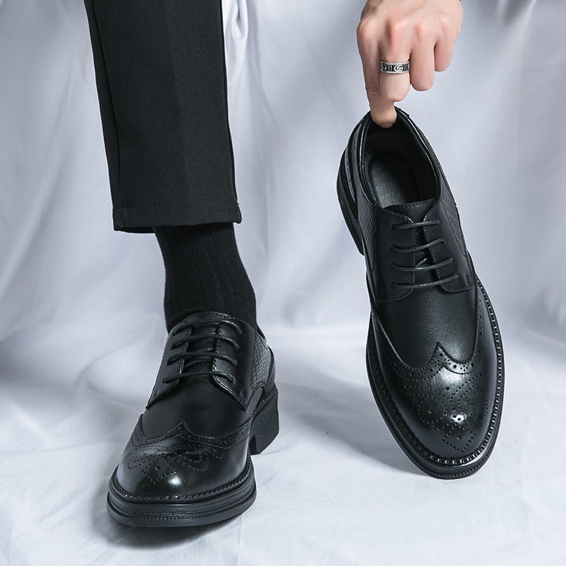 Men'S Cow Leather Brogue Carved Leather Shoes 2024 Men'S Business Dress Platform Groom Wedding Trendy Shoes - Image 5