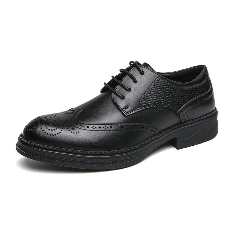 Men'S Cow Leather Brogue Carved Leather Shoes 2024 Men'S Business Dress Platform Groom Wedding Trendy Shoes - Image 1