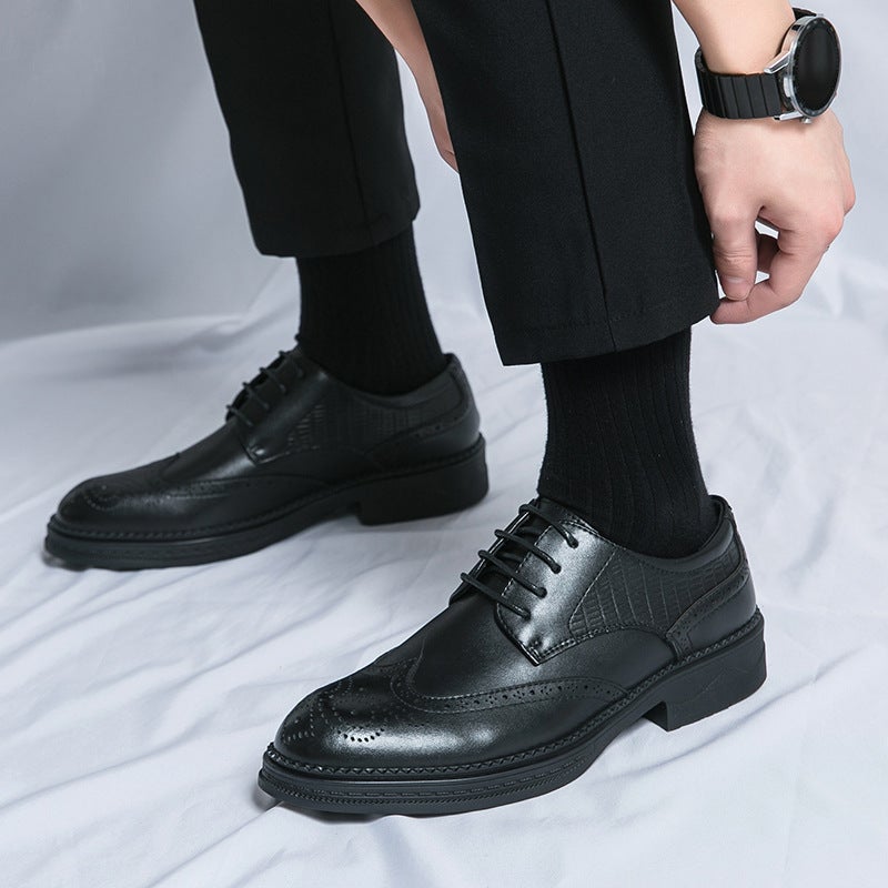 Men'S Cow Leather Brogue Carved Leather Shoes 2024 Men'S Business Dress Platform Groom Wedding Trendy Shoes - Image 4