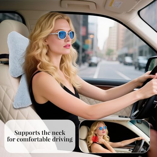 iHUFeather Bow Car Headrest Pillows Plush Car Neck Pillows for Travel Driving Office Chair Head Support Cushions, Also Cute Car Decor Accessories (2PCS Blue) - Image 2