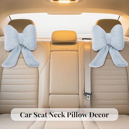 iHUFeather Bow Car Headrest Pillows Plush Car Neck Pillows for Travel Driving Office Chair Head Support Cushions, Also Cute Car Decor Accessories (2PCS Blue) - Image 4