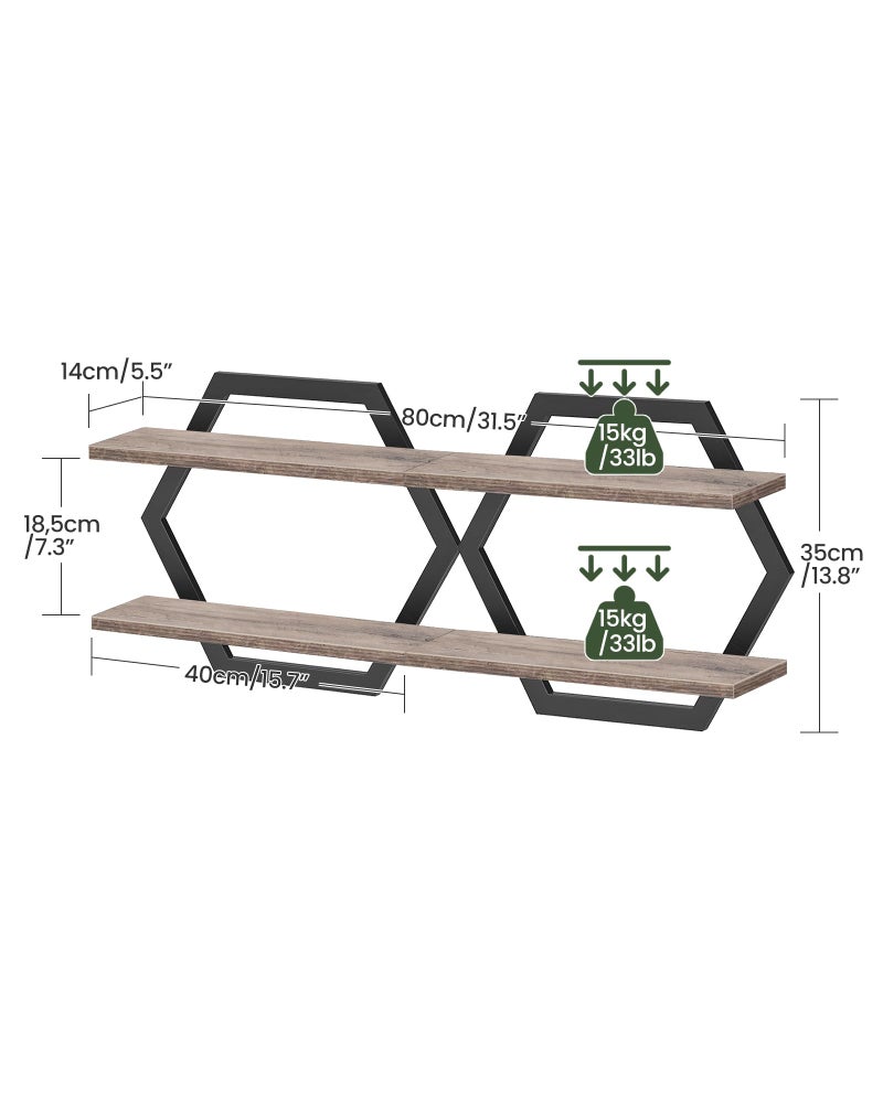 CHOEZON Hexagon Floating Shelves for Wall, Set of 2, 2 -Tier Hanging Shelves, Wall Mounted Storage Shelves, for Living Room, Bedroom, Kitchen, Home Office, Study, Greige TBJ06P2BG - Image 2