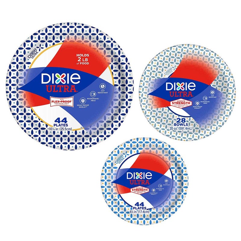 Paper Plates/Bowls Dixie Ultra Heavy Duty Paper Plate  Bowl Bundle  Large Plates 44 Small Plates 44 Bowls 28
