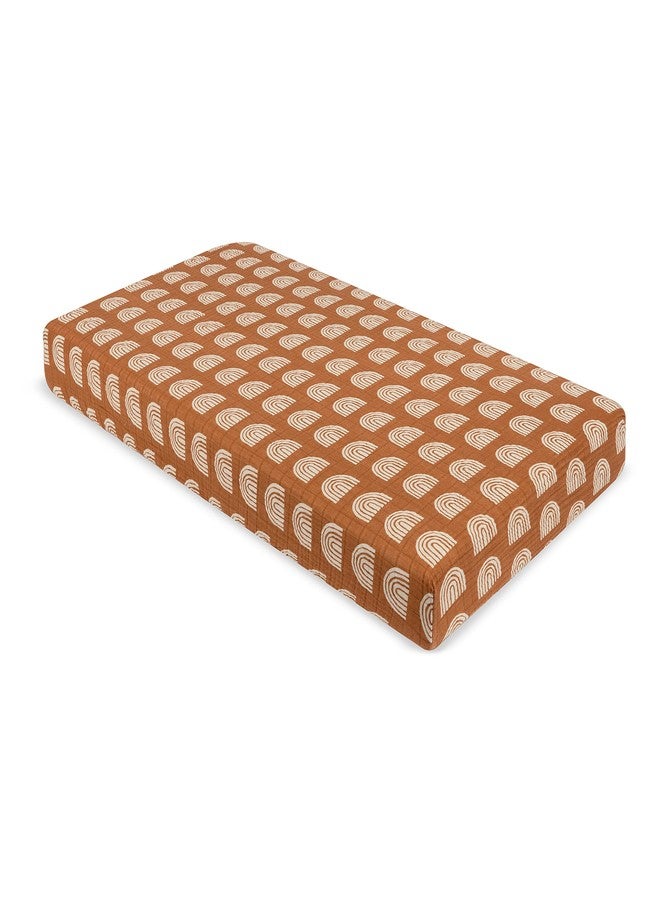 Babyletto 100% Organic Cotton Crib Sheet, GOTS-Certified, Fitted 360°, Ultra-Soft and Breathable Muslin - Terracotta Rainbow - Image 2