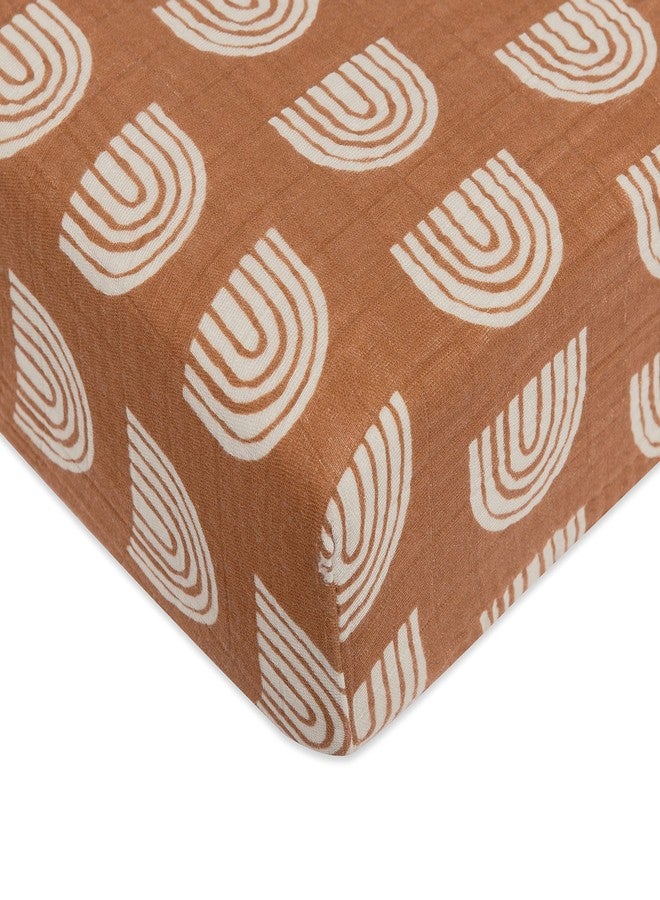 Babyletto 100% Organic Cotton Crib Sheet, GOTS-Certified, Fitted 360°, Ultra-Soft and Breathable Muslin - Terracotta Rainbow - Image 1