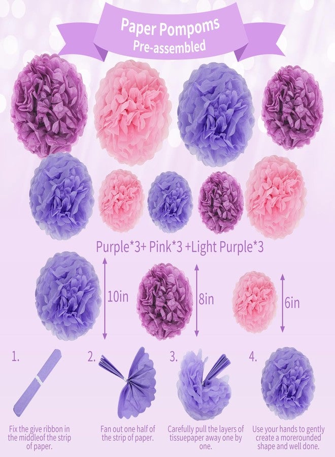 RUBFAC Purple Pink Birthday Party Decorations Set With Happy Birthday Banner, Tissue Paper Pompoms, Tassel Garland, and Circle Dots Garland for Women Girls - Image 5