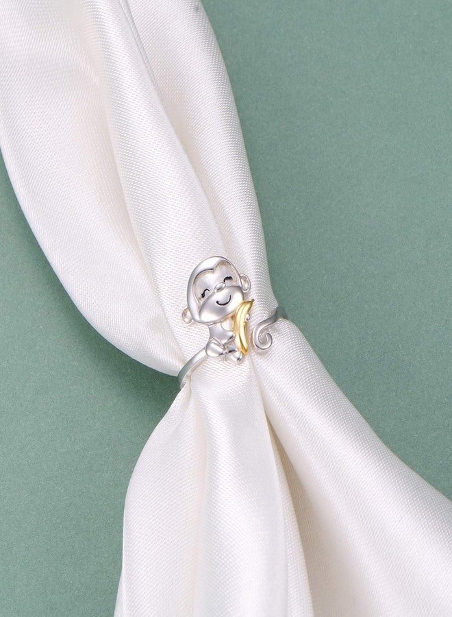 FLYOW 925 Sterling Silver Always in My Heart Cute Animal Monkey with Banana Adjustable Ring Birthday Jewelry for Women Monkey Lovers, Size 9 - Image 4