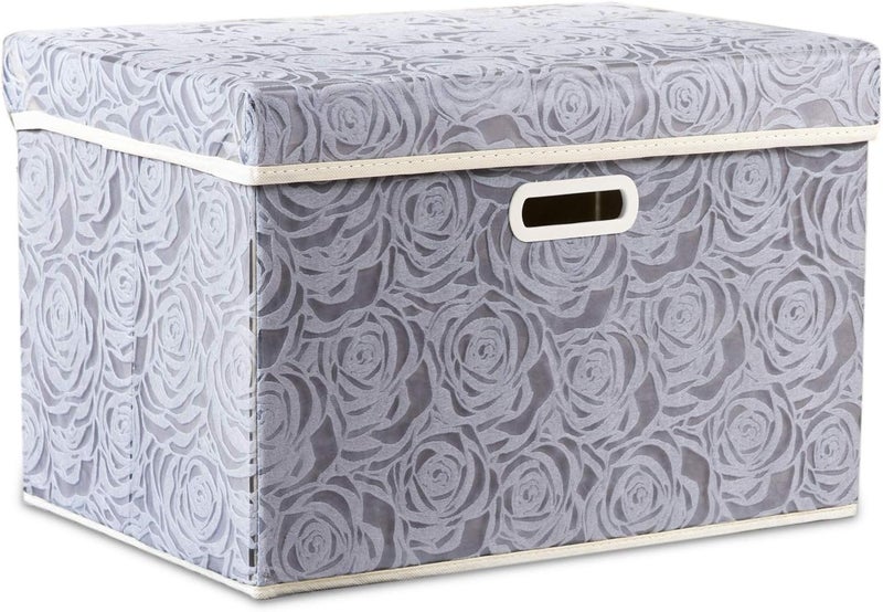 PRANDOM Larger Collapsible Storage Box with Lid [1-Pack] Fabric Decorative Storage Bin Cube Organizer Container Basket with Cover Handles for Bedroom Closet Living Room Gray 17.7x11.8x11.8 Inch - Image 1