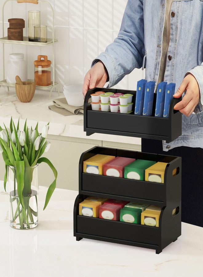Wisuce Tea Holder for Tea Bags Organizer - Black Bamboo Tea Organizer for Tea Bags 3-Tier Stackable Wall Mount Large Capacity Tea Storage Box to Pantry Countertop Kitchen Office - Image 4
