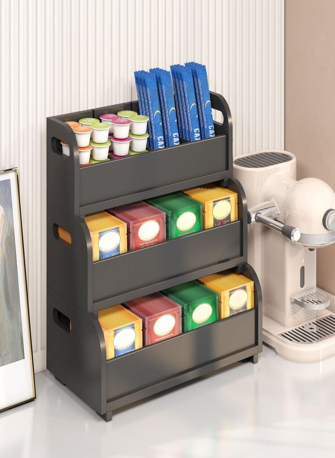 Wisuce Tea Holder for Tea Bags Organizer - Black Bamboo Tea Organizer for Tea Bags 3-Tier Stackable Wall Mount Large Capacity Tea Storage Box to Pantry Countertop Kitchen Office - Image 1