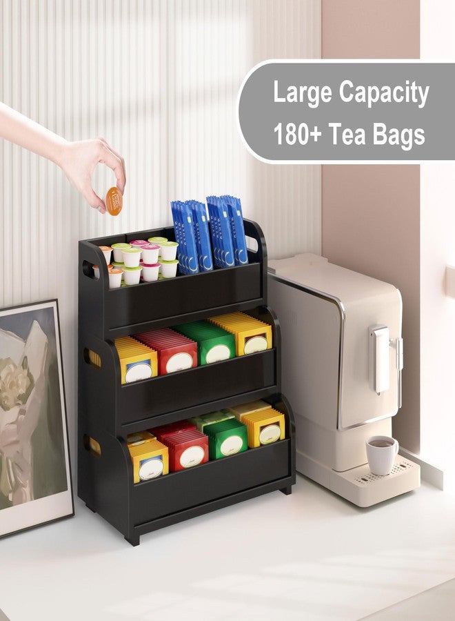 Wisuce Tea Holder for Tea Bags Organizer - Black Bamboo Tea Organizer for Tea Bags 3-Tier Stackable Wall Mount Large Capacity Tea Storage Box to Pantry Countertop Kitchen Office - Image 3