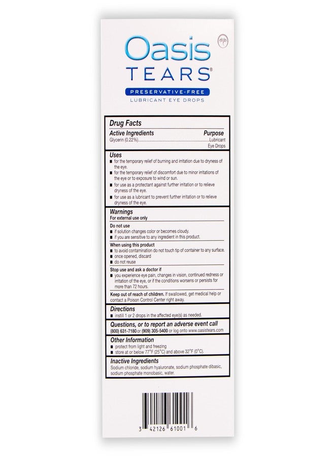 OT6100 - قطرات ترطيب العين Oasis TEARS® الخالية من المواد الحافظة لتخفيف جفاف العين | 30 عبوة للاستخدام الفردي | 0.01 أونصة سائلة (0.3 مل) - Image 4