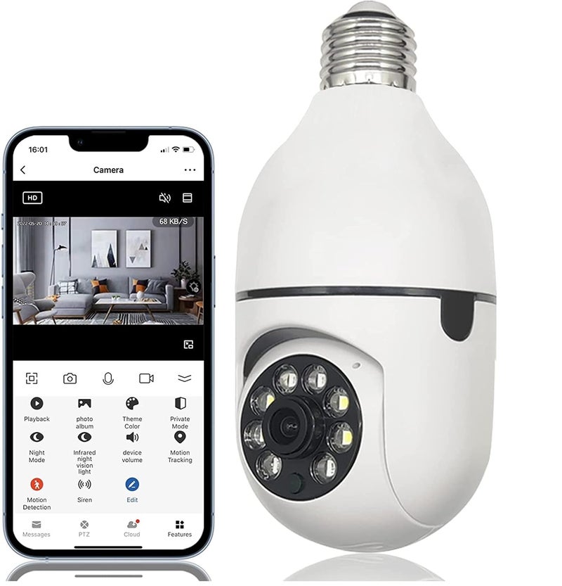 SIOVS SIOVS WiFi 1080p HD Bulb Light Wireless IP CameraFish Eye 360 Degree Panoramic Mini Lamp IR CCTV Home Security Camera  - Image 1