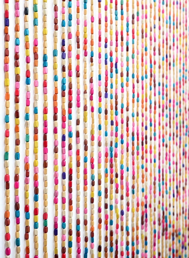 ستارة باب خشبية طبيعية مزينة بالخرز من الخيزران، 41 خيطًا بألوان قوس قزح، بنمط هيبي بوهو بوهيمي، مقاس 36 بوصة × 79 بوصة (قوس قزح). - Image 2