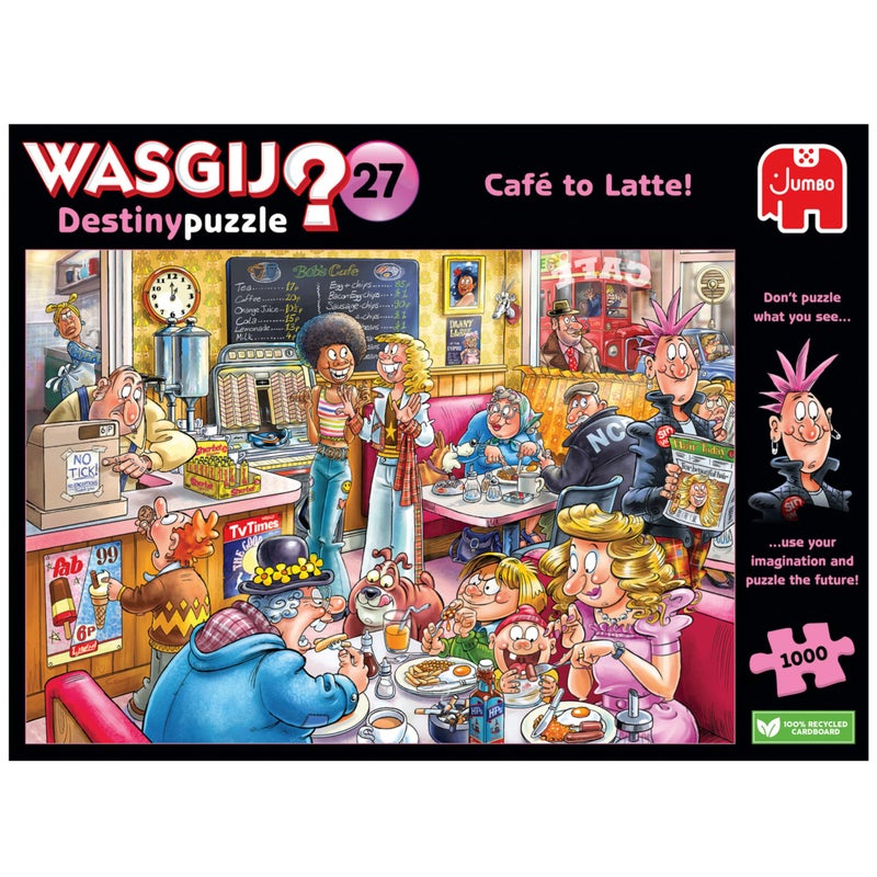 jumbo Wasgij Destiny 27, CafÃ© to Latte! 1000 Piece Jigsaw Puzzles for Adults - Colourful, Challenging & Brainteasing Adults Jigsaw Puzzle - Puzzle The Future - 100% Recycled Cardboard - 1000pcs - Jumbo - Image 1