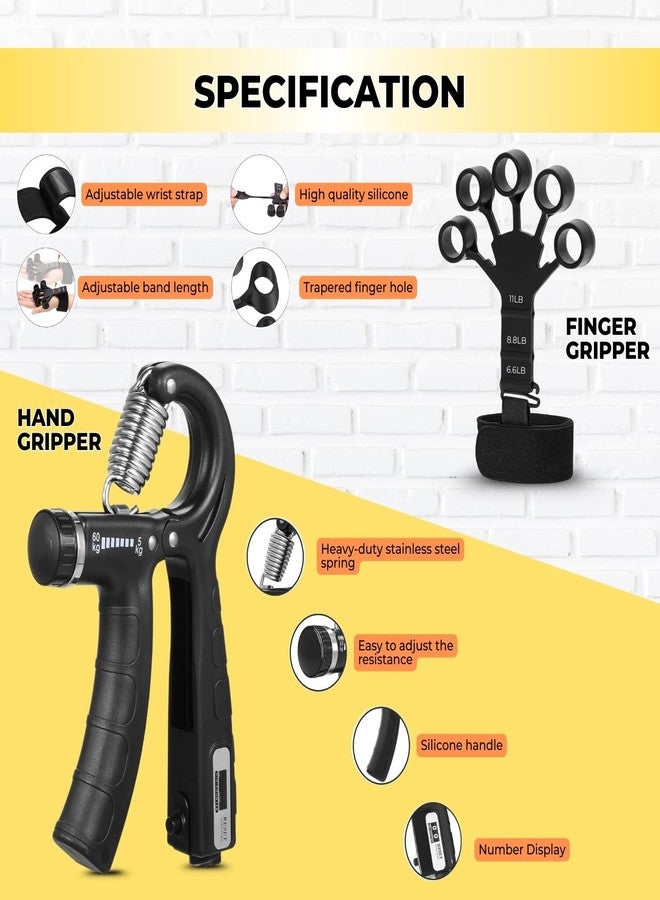 Xyno Adjustable Hand & Finger Gripper Combo with Counter | Resistance Grip Strength Trainer & Finger Exerciser | Forearm, Wrist & Hand Workout Tool for Men & Women | Home Gym Fitness Equipment - Image 5