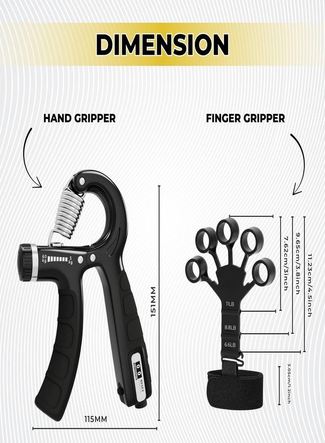 Xyno Adjustable Hand & Finger Gripper Combo with Counter | Resistance Grip Strength Trainer & Finger Exerciser | Forearm, Wrist & Hand Workout Tool for Men & Women | Home Gym Fitness Equipment - Image 4