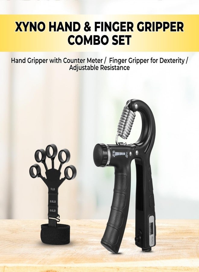 Xyno Adjustable Hand & Finger Gripper Combo with Counter | Resistance Grip Strength Trainer & Finger Exerciser | Forearm, Wrist & Hand Workout Tool for Men & Women | Home Gym Fitness Equipment - Image 2