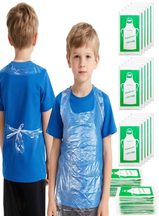 JOLYEAK 100 Pieces Disposable Aprons for Kids 21.65×25.59 Inches Disposable Waterproof Smocks for Toddlers Plastic Aprons for Painting, Cooking - Image 1