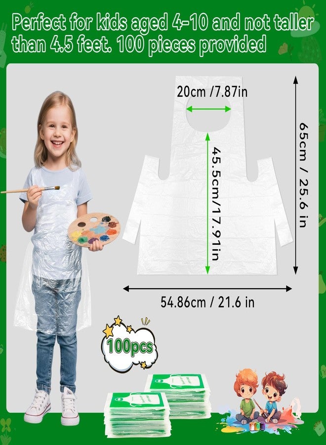 JOLYEAK 100 Pieces Disposable Aprons for Kids 21.65×25.59 Inches Disposable Waterproof Smocks for Toddlers Plastic Aprons for Painting, Cooking - Image 2
