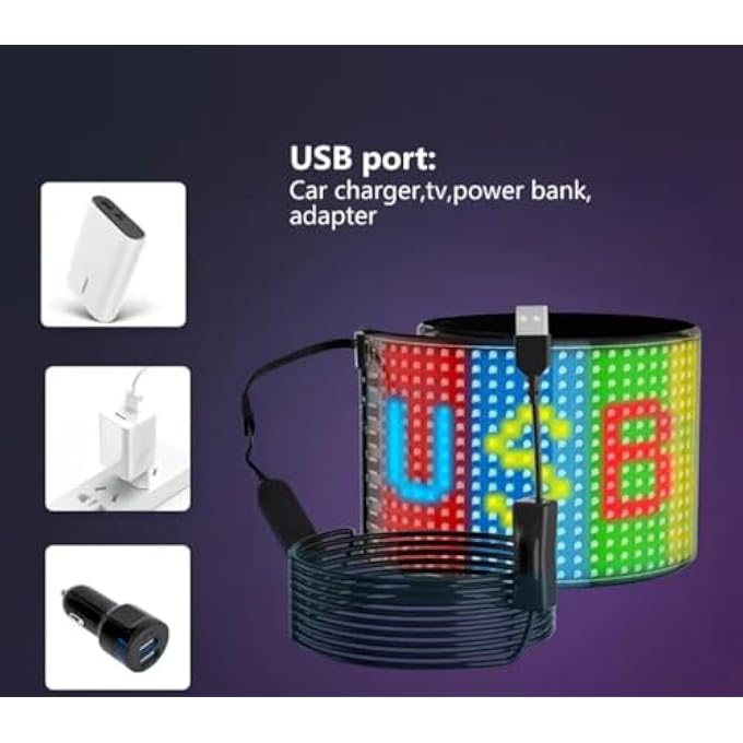 ريحني لوحة مصفوفة LED للسيارة 37 سم × 87 سم لوحة إضاءة LED مرنة بمنفذ USB ورموز وشعارات ورموز تعبيرية للسيارة والديكور - Image 3