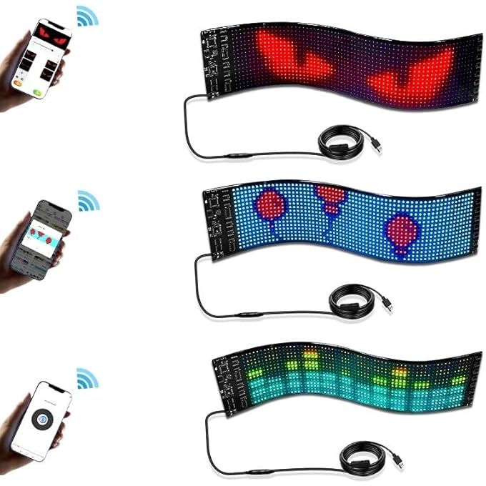 ريحني لوحة مصفوفة LED للسيارة 37 سم × 87 سم لوحة إضاءة LED مرنة بمنفذ USB ورموز وشعارات ورموز تعبيرية للسيارة والديكور - Image 1