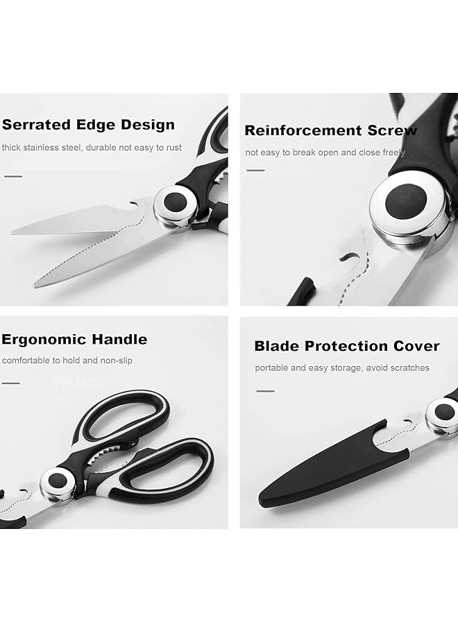 KASTWAVE Kitchen Scissors, Sharp Heavy Duty Kitchen Scissors Multi Purpose Stainless Steel Kitchen Scissors With Cover For Chicken Bones Fish Vegetables Bbq Bones Flowers Nuts, Bottle Opener (2 Pcs Black/Red) - Image 4