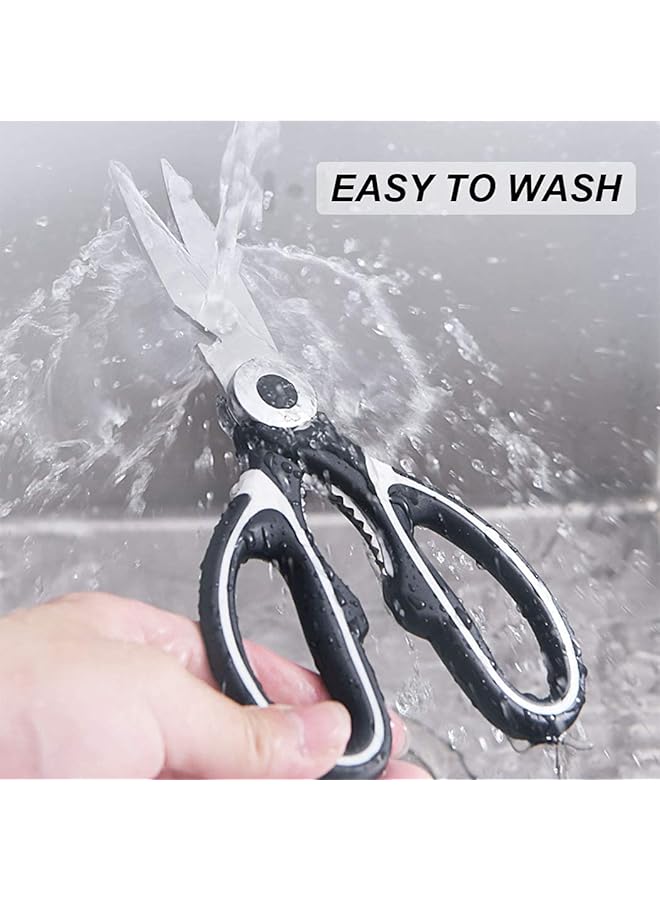 KASTWAVE Kitchen Scissors, Sharp Heavy Duty Kitchen Scissors Multi Purpose Stainless Steel Kitchen Scissors With Cover For Chicken Bones Fish Vegetables Bbq Bones Flowers Nuts, Bottle Opener (2 Pcs Black/Red) - Image 3