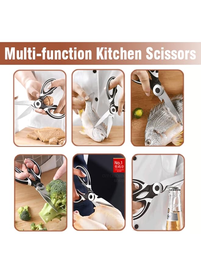 KASTWAVE Kitchen Scissors, Sharp Heavy Duty Kitchen Scissors Multi Purpose Stainless Steel Kitchen Scissors With Cover For Chicken Bones Fish Vegetables Bbq Bones Flowers Nuts, Bottle Opener (2 Pcs Black/Red) - Image 5