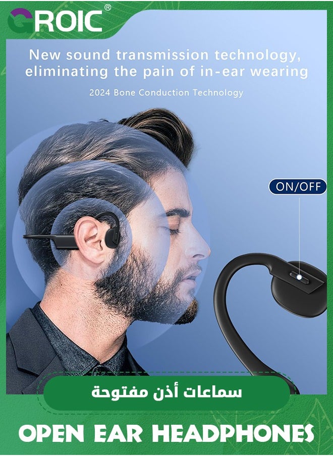 GROIC Black Open Ear Headphones Bluetooth 5.3 Bone Conduction Wireless Headphones, New True Wireless Sports Earbuds Fast Charging 12HRS Playtime, IPX5 Waterproof Earphones for Sports Workouts  - Image 2