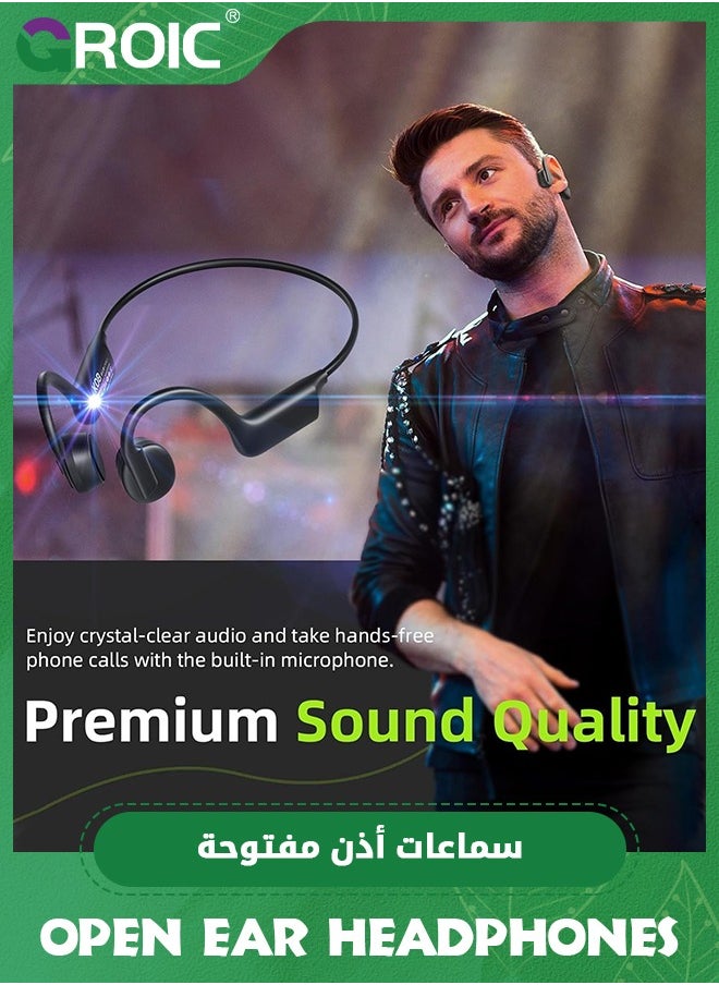 GROIC Black Open Ear Headphones Bluetooth 5.3 Bone Conduction Wireless Headphones, New True Wireless Sports Earbuds Fast Charging 12HRS Playtime, IPX5 Waterproof Earphones for Sports Workouts  - Image 5