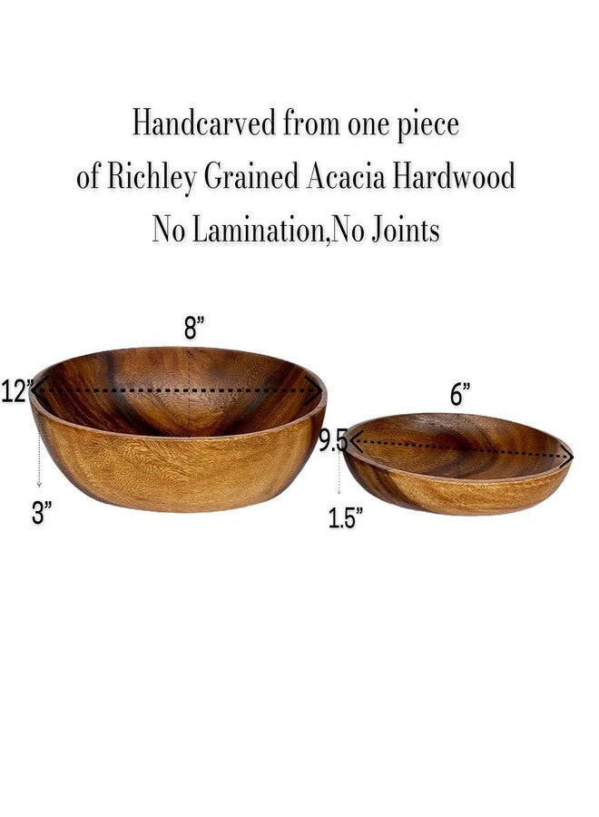 WRIGHTMART Oval Acacia Wood Serving Bowl Set of 3, Handcrafted, Rustic, Durable, Sustainably Sourced, Salad or Fruit Bowl for Kitchen Counter, Decorative Tabletop Centrepiece, 1 Large, 2 Small Bowl - Image 5