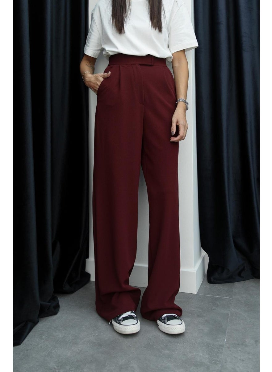 Havoş Claret Red Senta Velcro Closure Palazzo Trousers  - Image 3
