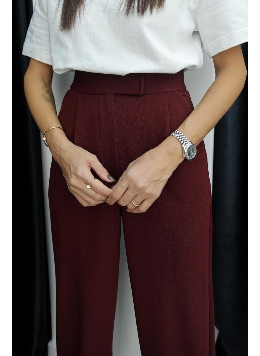 Havoş Claret Red Senta Velcro Closure Palazzo Trousers  - Image 4