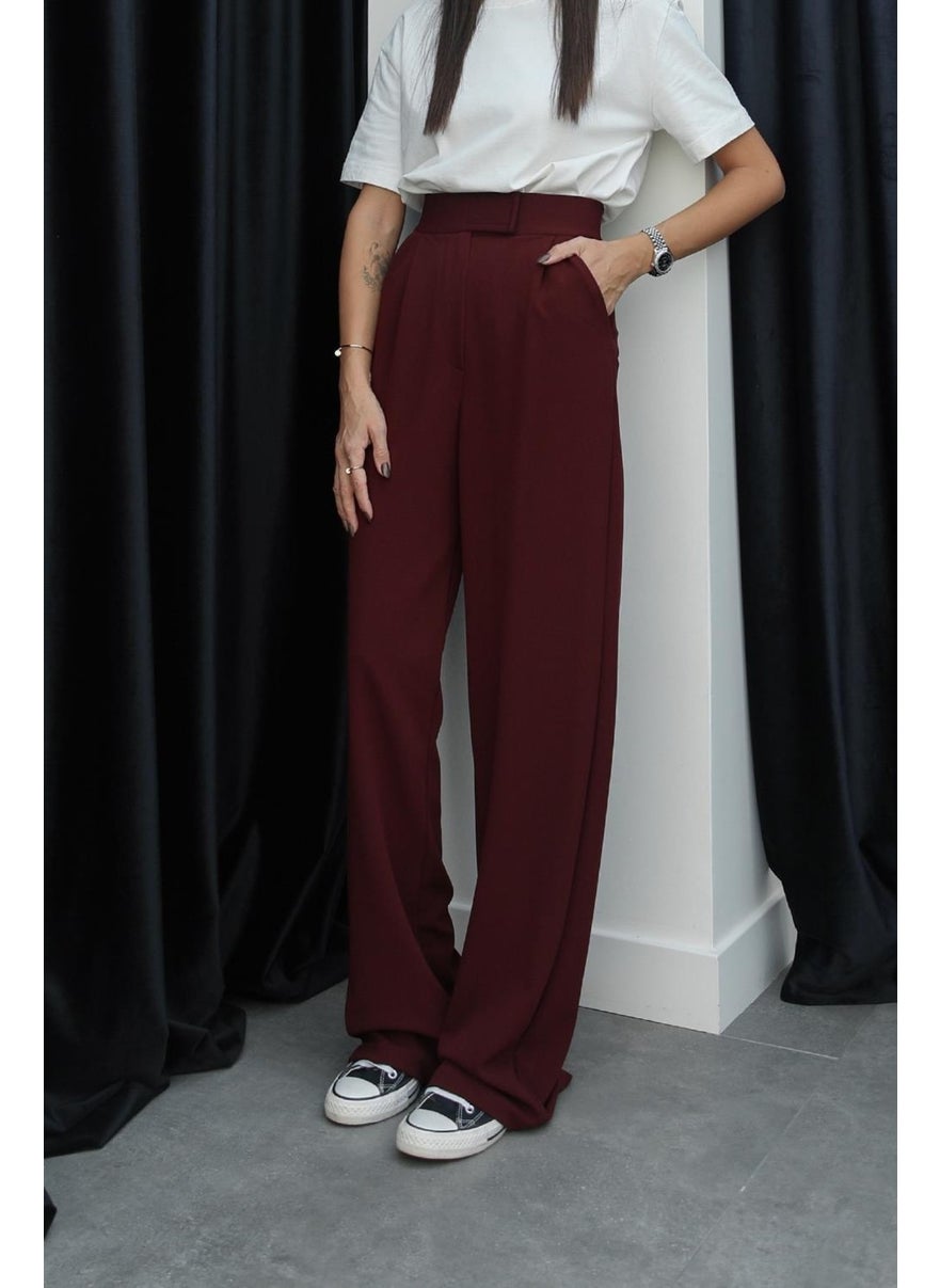 Havoş Claret Red Senta Velcro Closure Palazzo Trousers  - Image 2