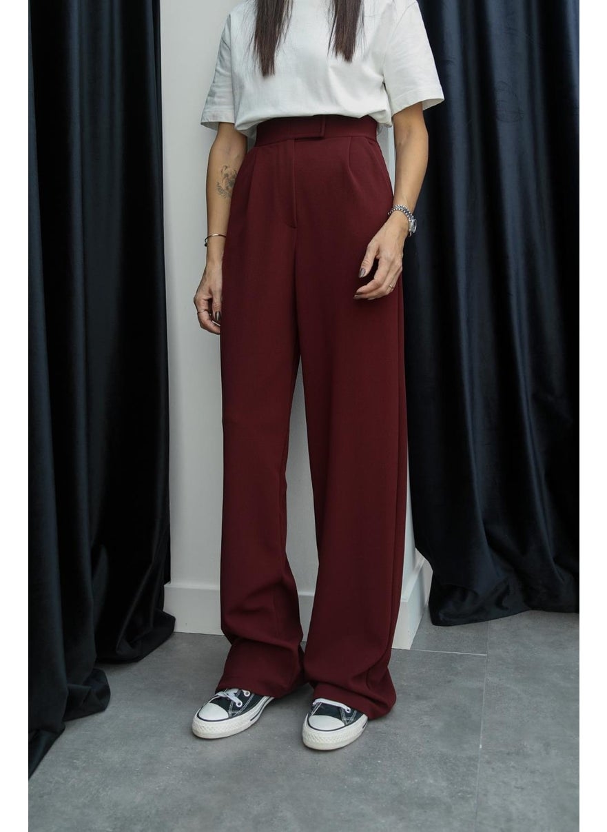 Havoş Claret Red Senta Velcro Closure Palazzo Trousers  - Image 1