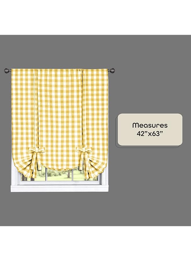 إيروريكس ستارة نافذة من قماش بافلو شيك بعرض 42 بوصة وطول 63 بوصة، ستائر ريفية صفراء وبيضاء لتصفية الضوء لغرفة النوم وغرفة المعيشة وغرفة الطعام من ديكور - Image 4