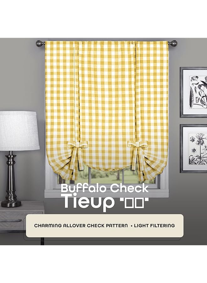 إيروريكس ستارة نافذة من قماش بافلو شيك بعرض 42 بوصة وطول 63 بوصة، ستائر ريفية صفراء وبيضاء لتصفية الضوء لغرفة النوم وغرفة المعيشة وغرفة الطعام من ديكور - Image 2