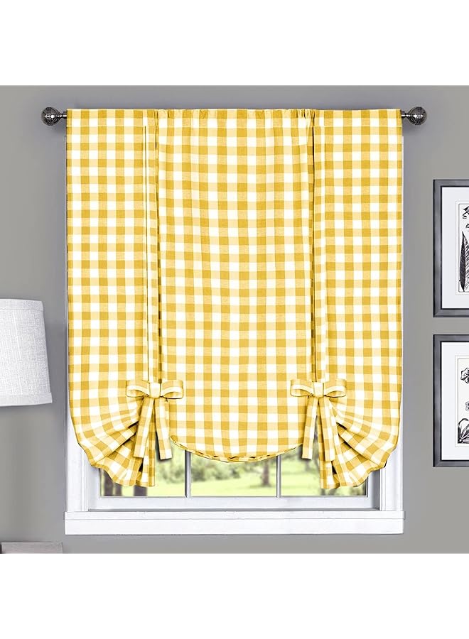 إيروريكس ستارة نافذة من قماش بافلو شيك بعرض 42 بوصة وطول 63 بوصة، ستائر ريفية صفراء وبيضاء لتصفية الضوء لغرفة النوم وغرفة المعيشة وغرفة الطعام من ديكور - Image 1